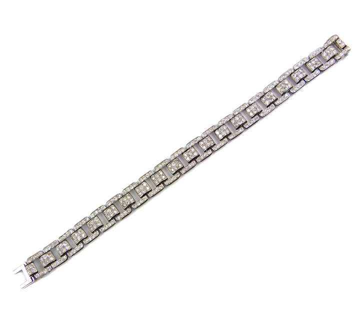 Art Deco diamond and black enamel square motif link bracelet